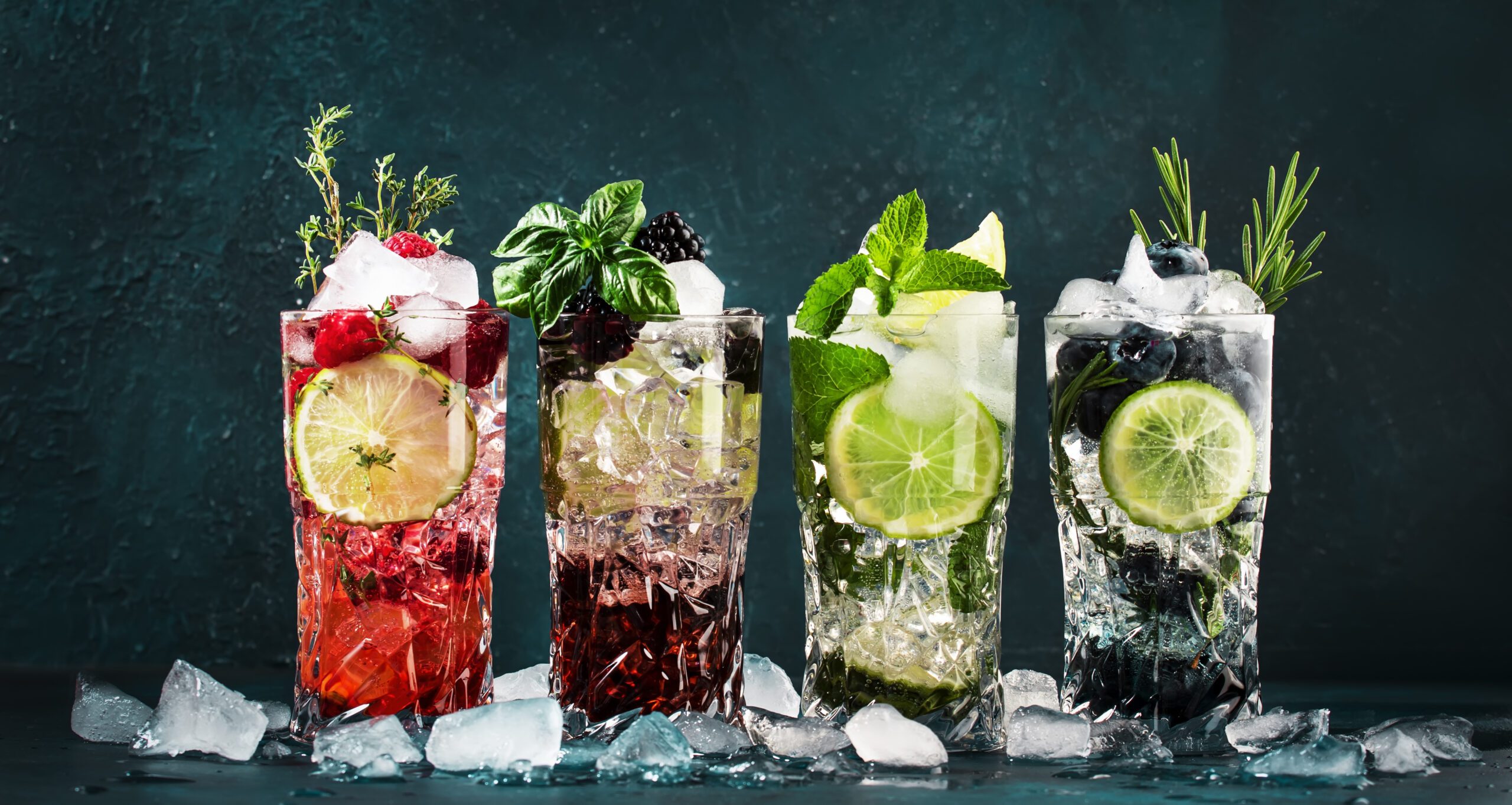 Fruit-based mocktails in highball glasses